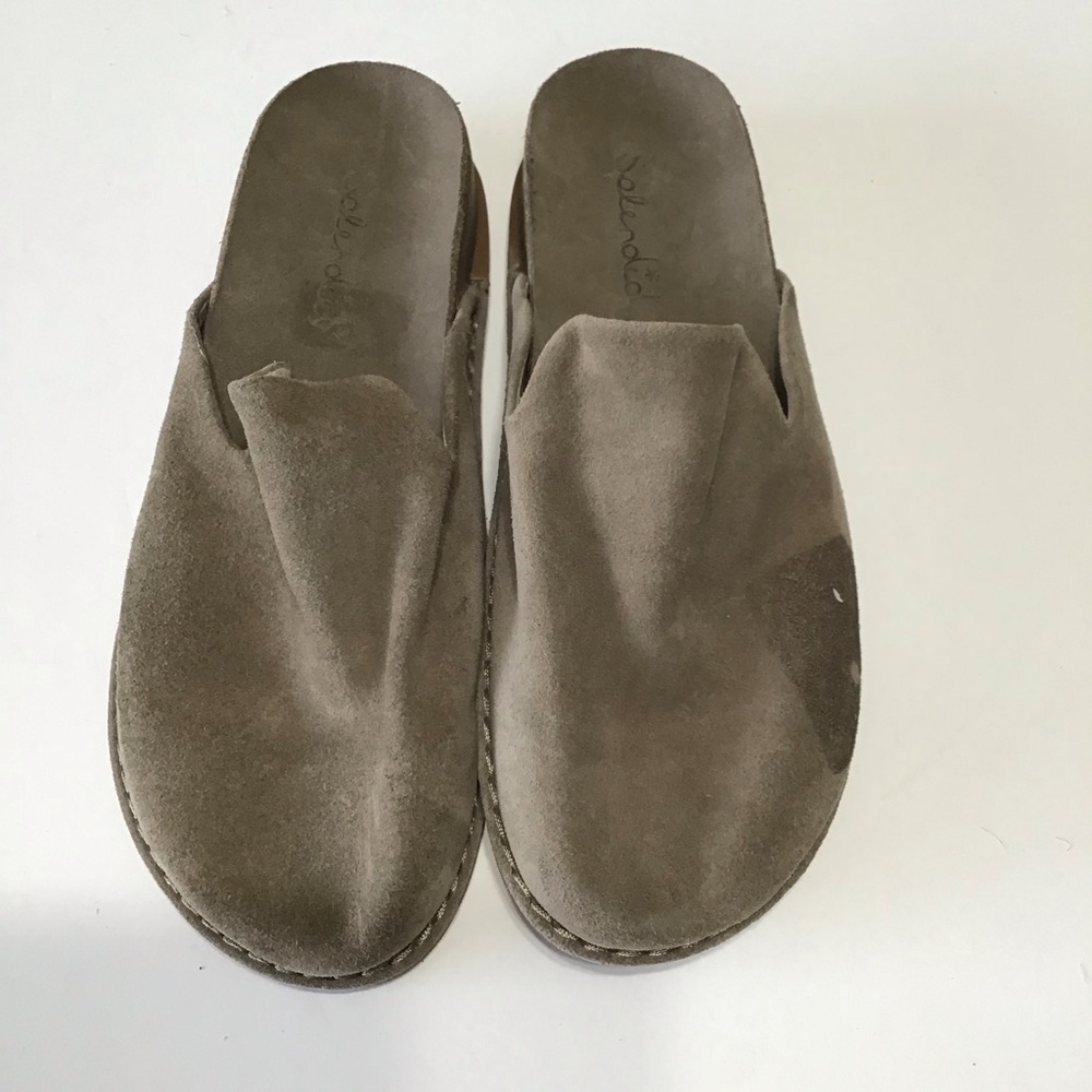 Splendid leather mule slide on suede taupe